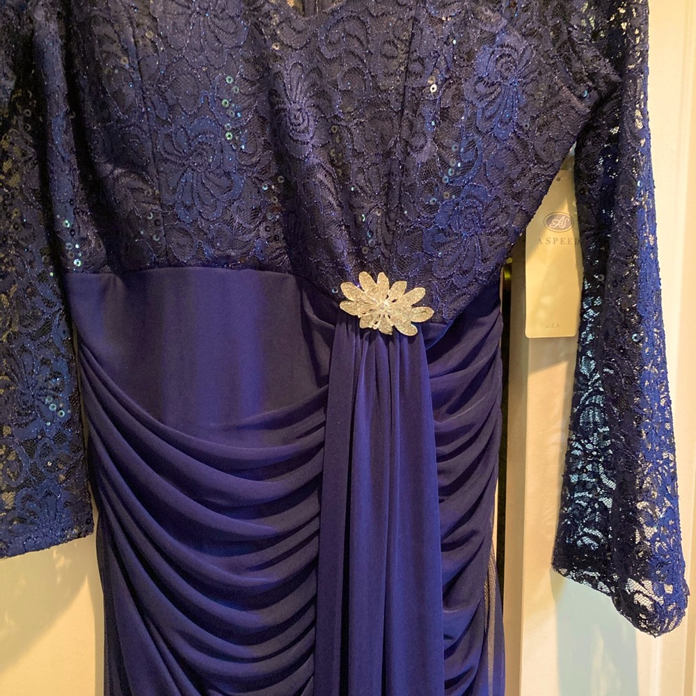 Full length lace top long sleeve ruching at waist